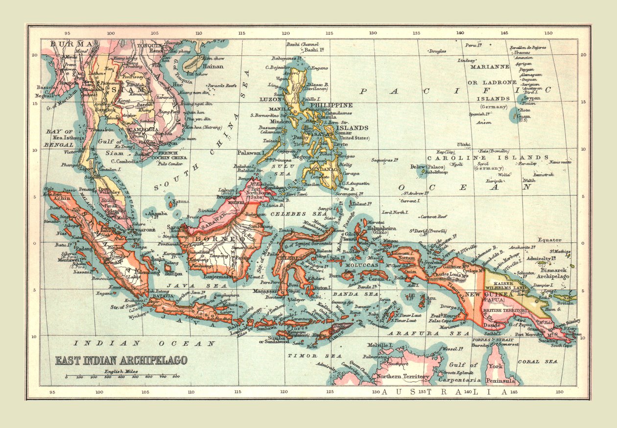 ईस्ट इंडियन द्वीपसमूह का नक्शा, 1902। द्वारा अज्ञात