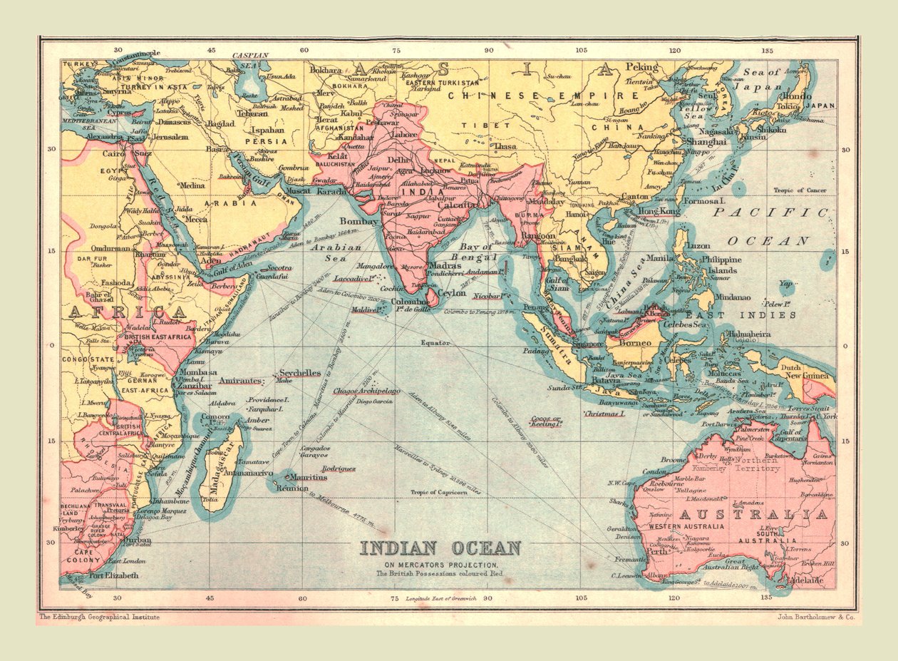 हिंद महासागर का नक्शा, 1902। द्वारा अज्ञात