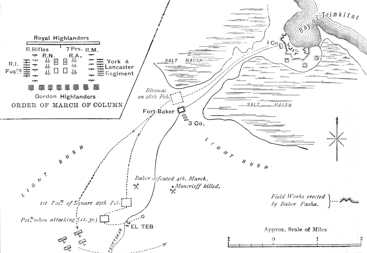 मार्च का नक्शा एल तेब, 28-29 फरवरी, 1884, सी 1881-85 तक द्वारा अज्ञात