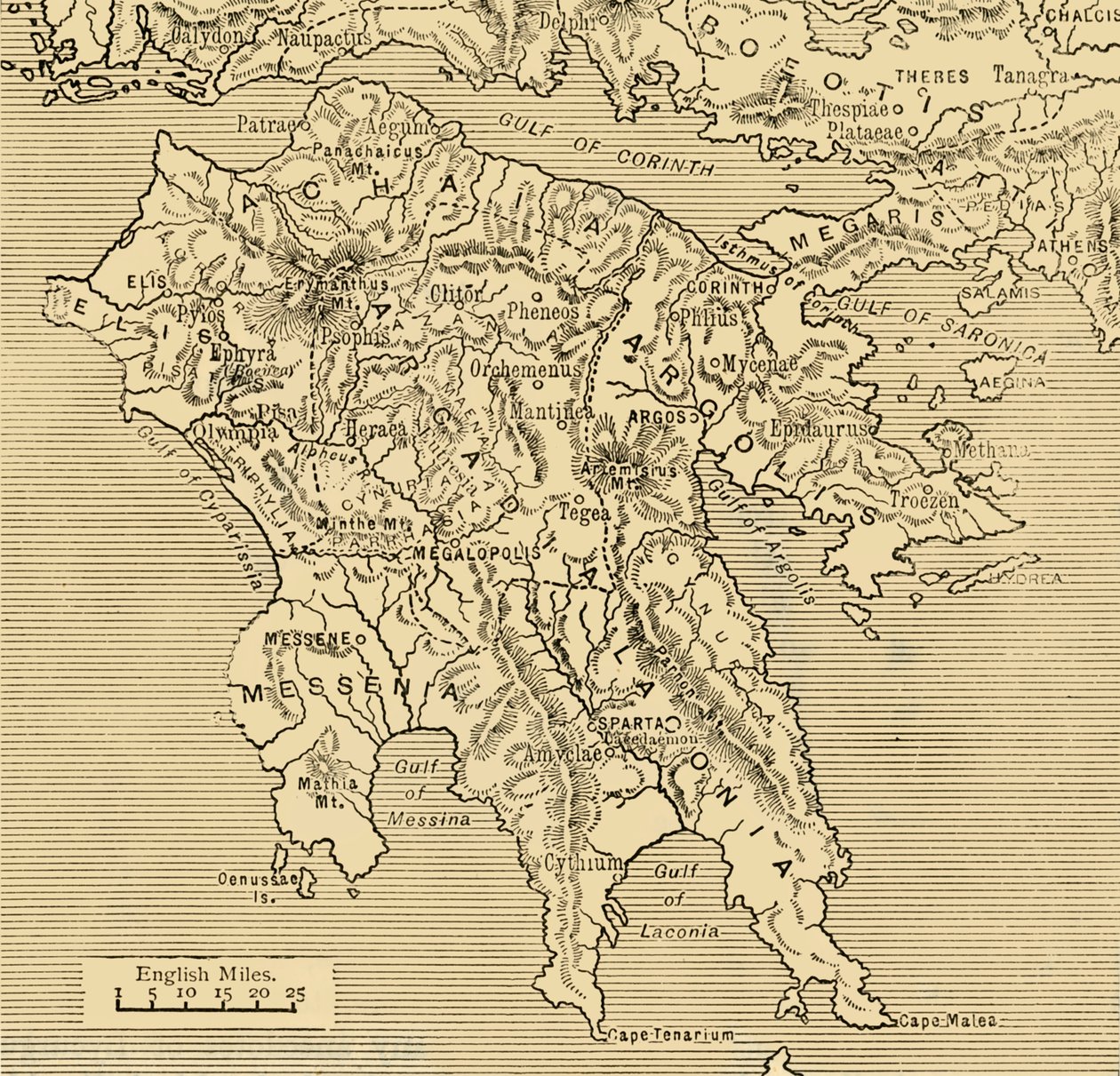 पेलोपोनेसस का नक्शा, 1890। द्वारा अज्ञात