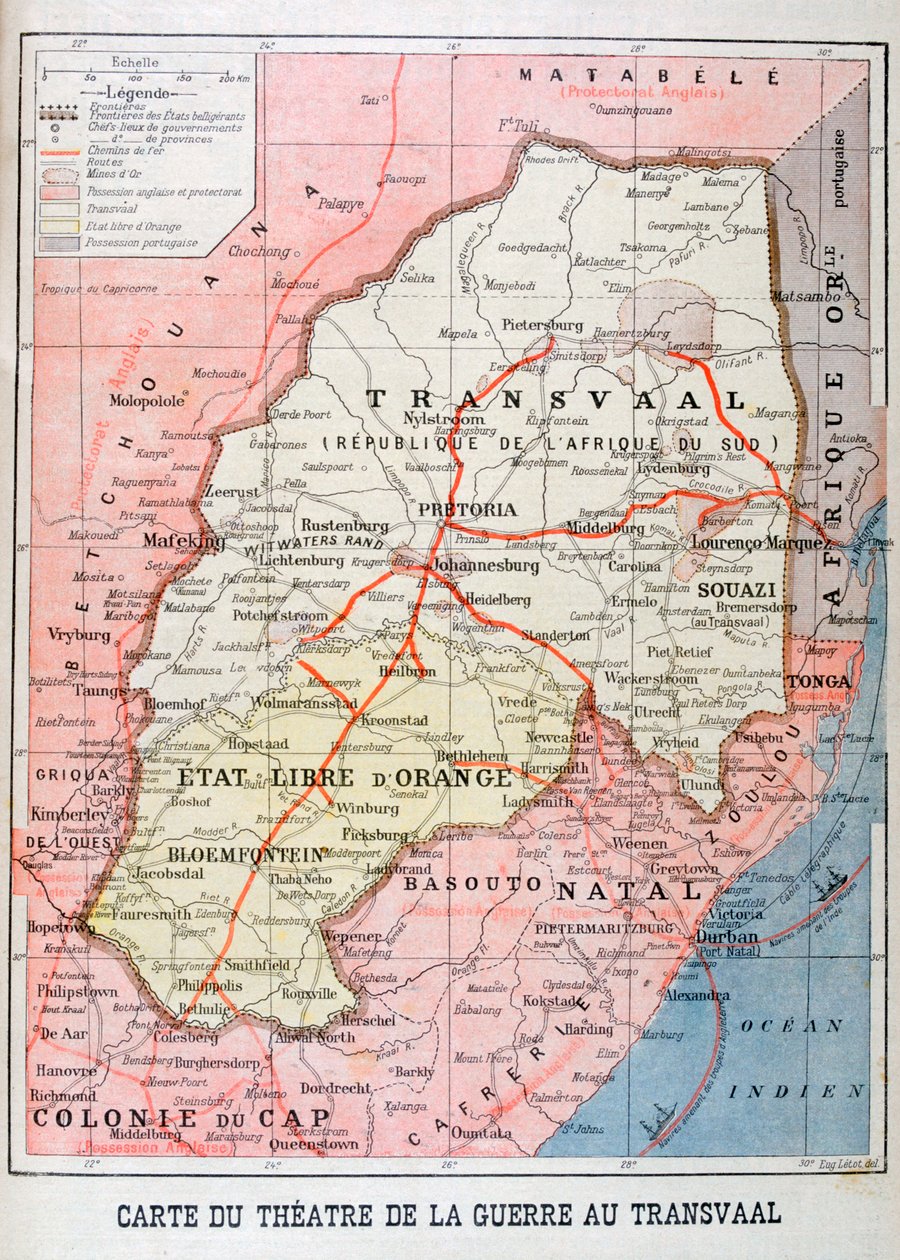 1899 में ट्रांसवाल में युद्ध के रंगमंच का मानचित्र द्वारा अज्ञात