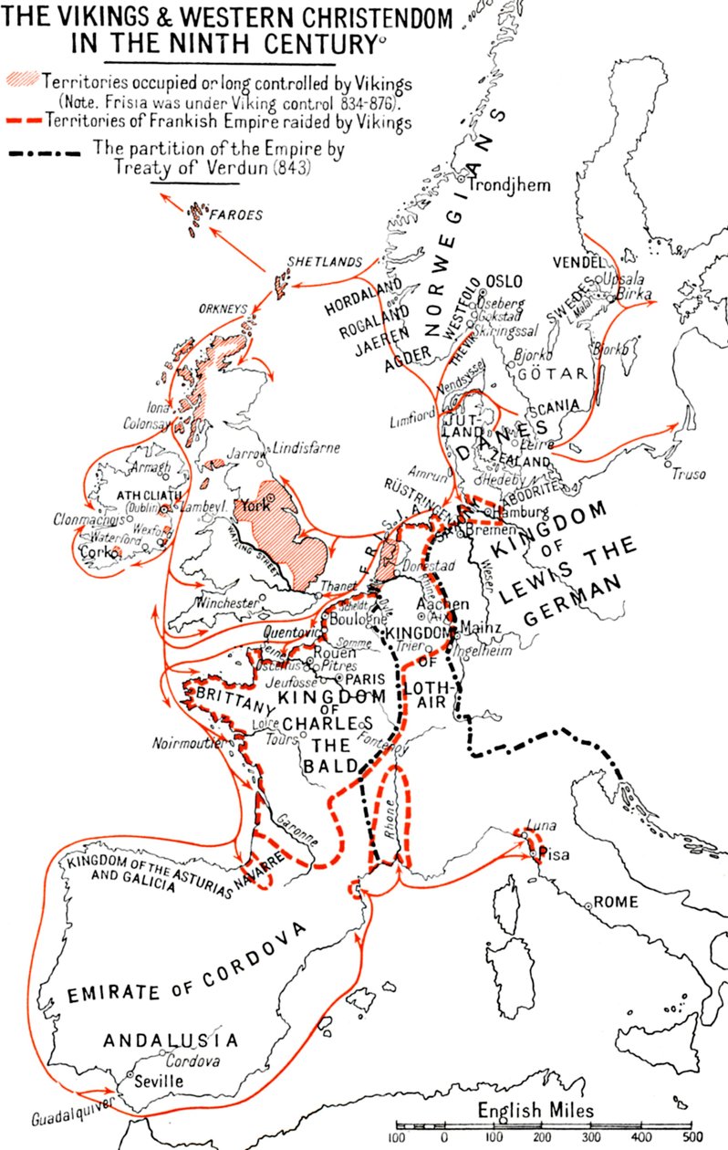 नौवीं शताब्दी, 1935 में वाइकिंग्स एंड वेस्टर्न क्रिस्टेंडोम का नक्शा द्वारा अज्ञात