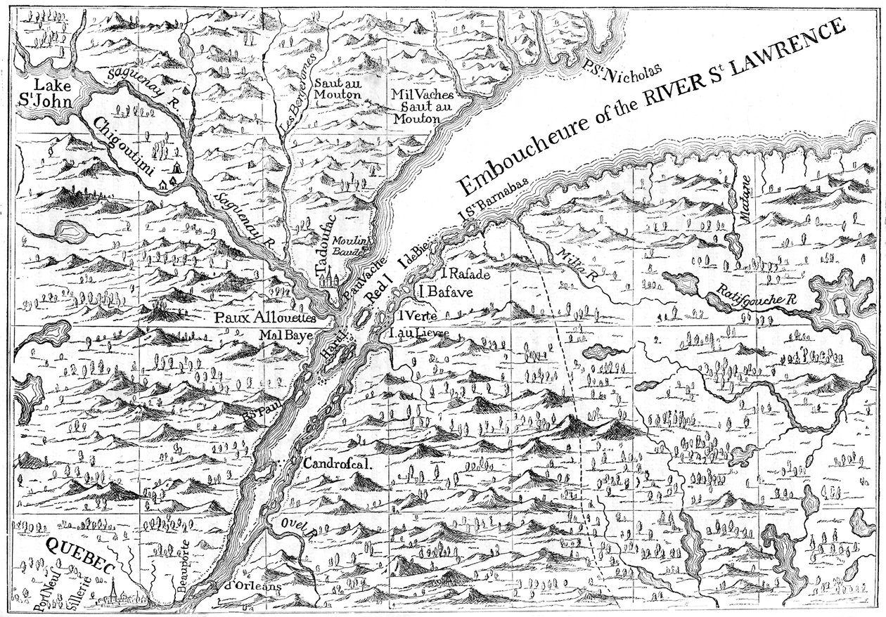 रिवर सेंट लॉरेंस के पाठ्यक्रम का मानचित्र जहां तक क्यूबेक, 1730 c1880 है द्वारा अज्ञात