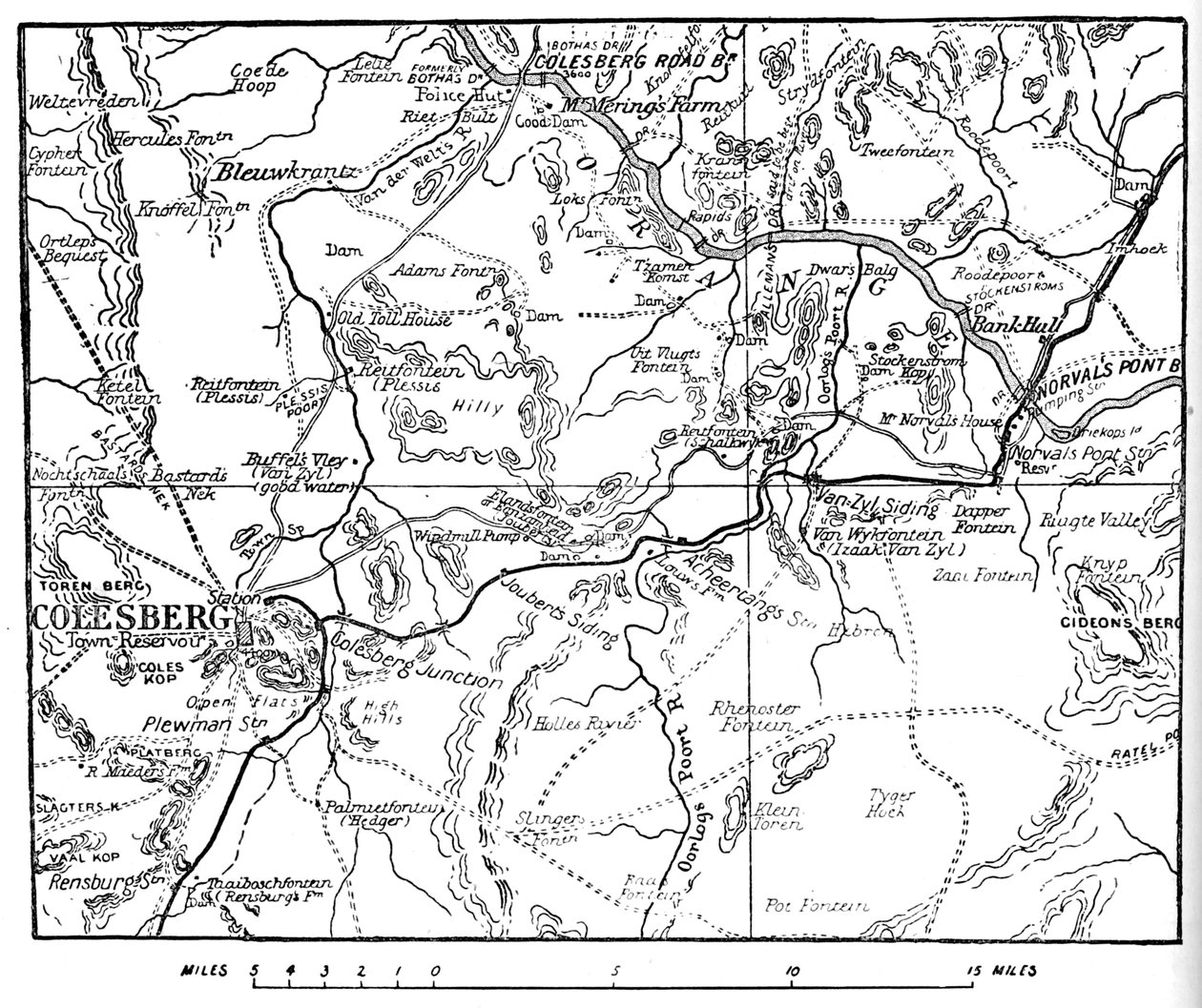 1902 के ऑपरेशंस राउंड कोल्सबर्ग को चित्रित करने के लिए मानचित्र द्वारा अज्ञात