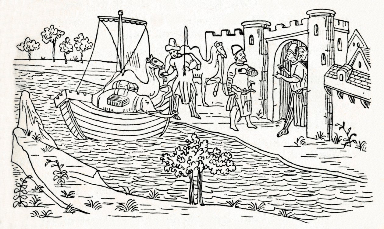 ऑर्मुज में मार्को पोलो लैंड्स, c1300, 1912 द्वारा अज्ञात