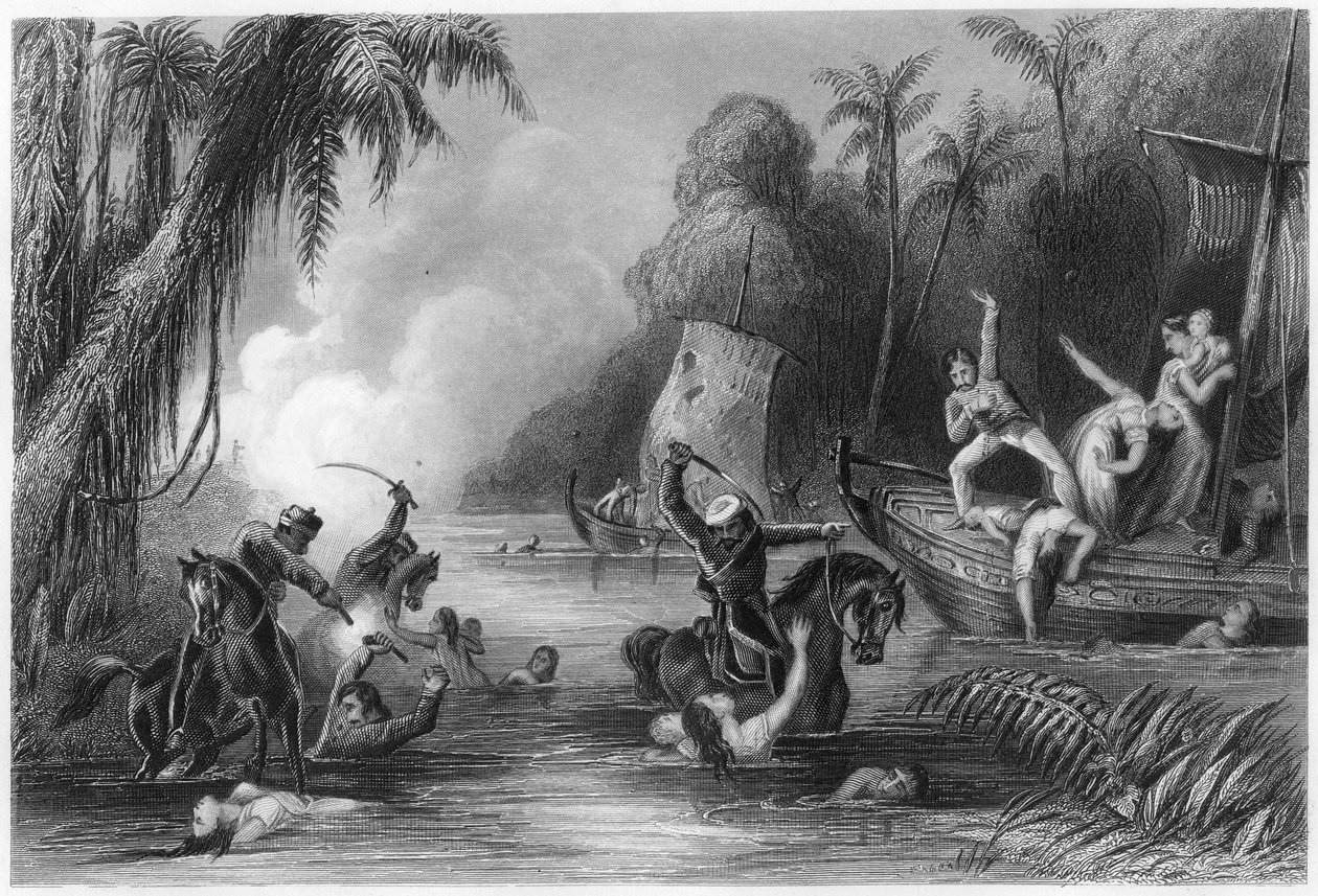 1857, C1860 Cawnpore से नावों में नरसंहार द्वारा अज्ञात