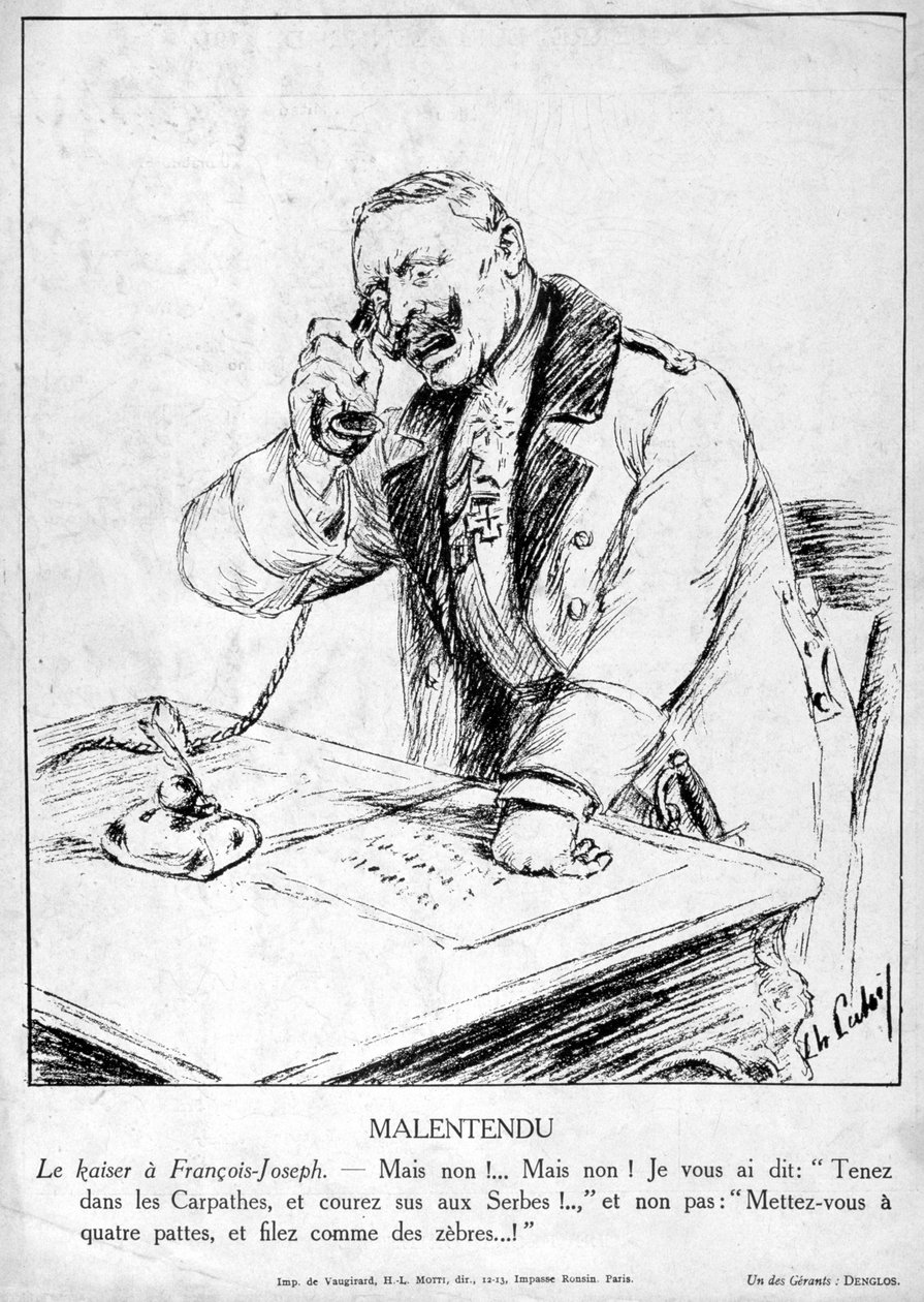 गलतफहमी, जर्मनी के गुइल्यूम II का कैरिकेचर, 1915 द्वारा अज्ञात