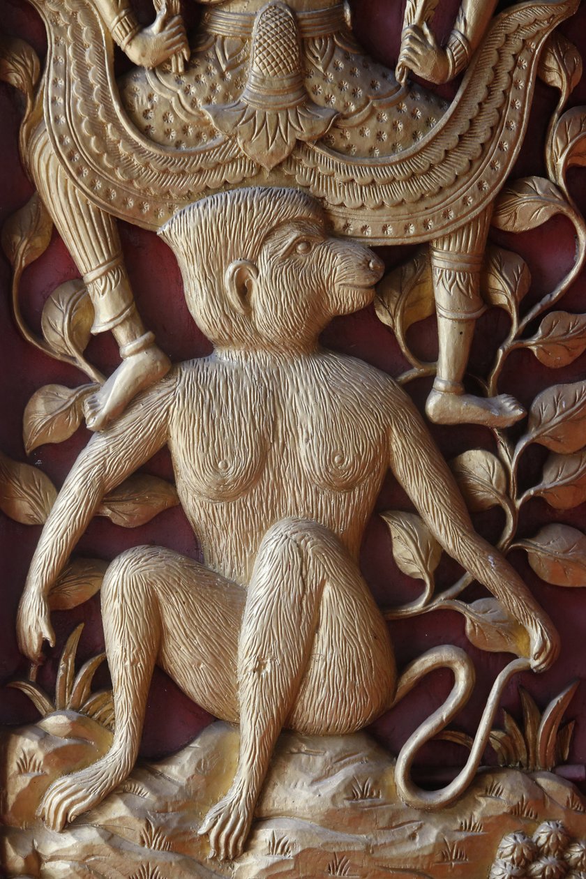वाट डाब फाई, चियांग माई थाईलैंड में एक दरवाजे पर बंदर राहत द्वारा अज्ञात