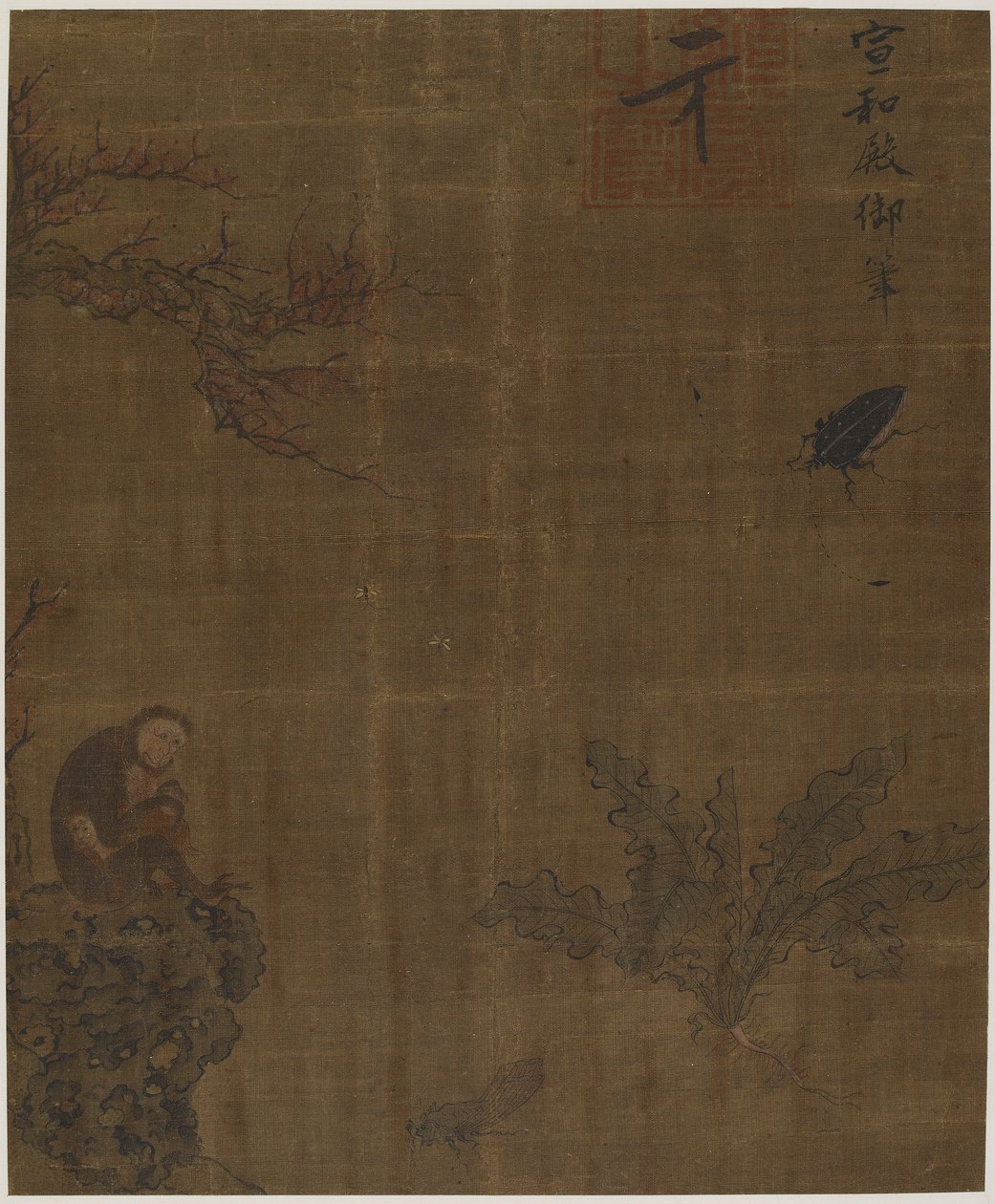 बंदर, कीड़े और पत्तागोभी, संभवतः मिंग राजवंश, 1368-1644। द्वारा अज्ञात