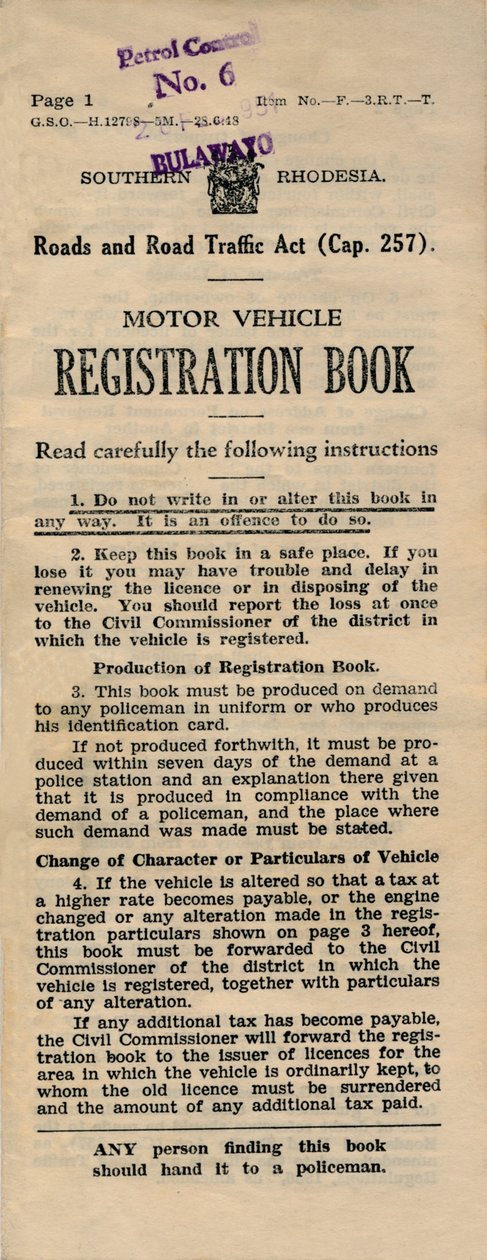मोटर वाहन पंजीकरण बुक, 1949 द्वारा अज्ञात
