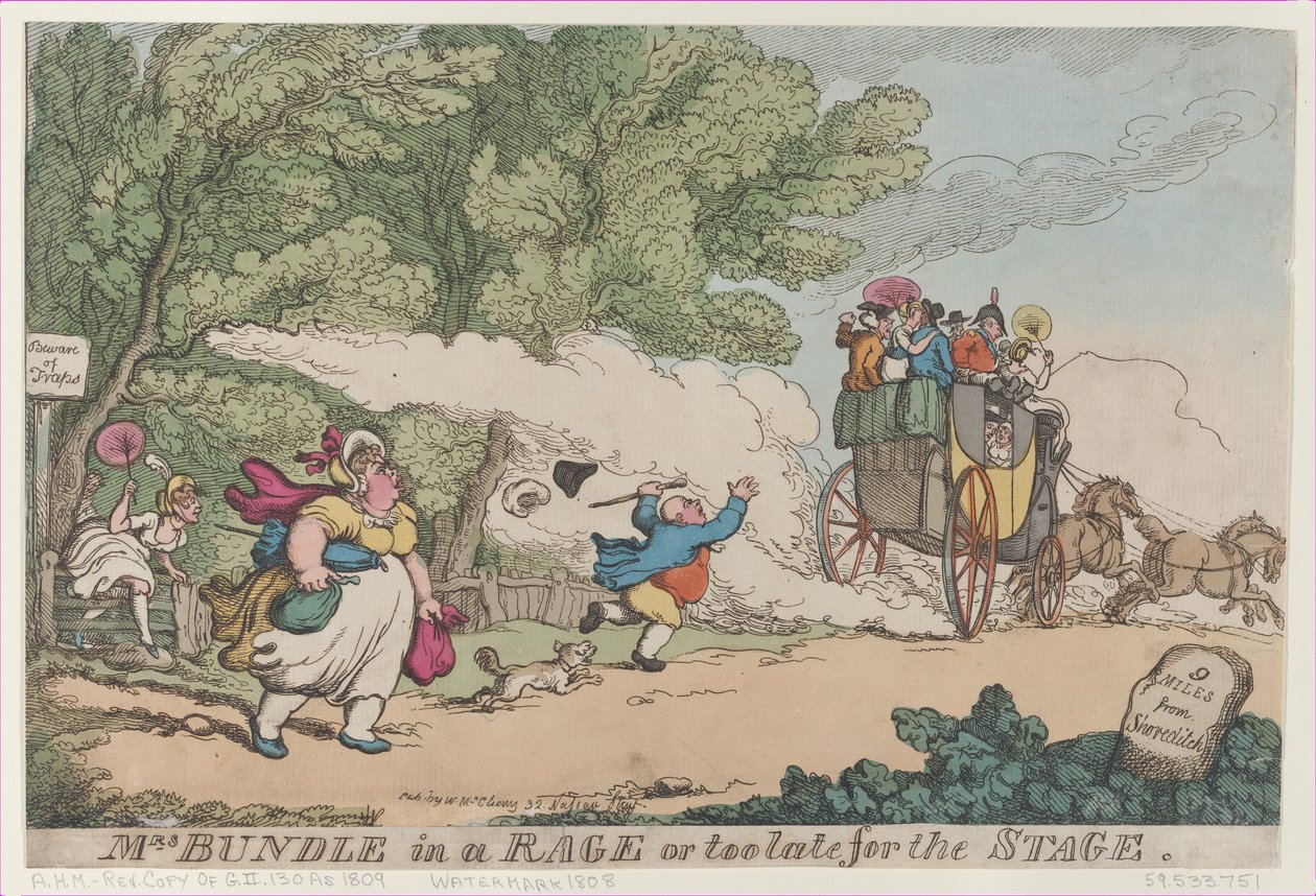 मिसेज बंडल इन ए रेज या टू लेट फॉर द स्टेज, [1 जुलाई 1809], कॉप..., [1 जुलाई 1809], कॉपी आफ्टर। द्वारा अज्ञात