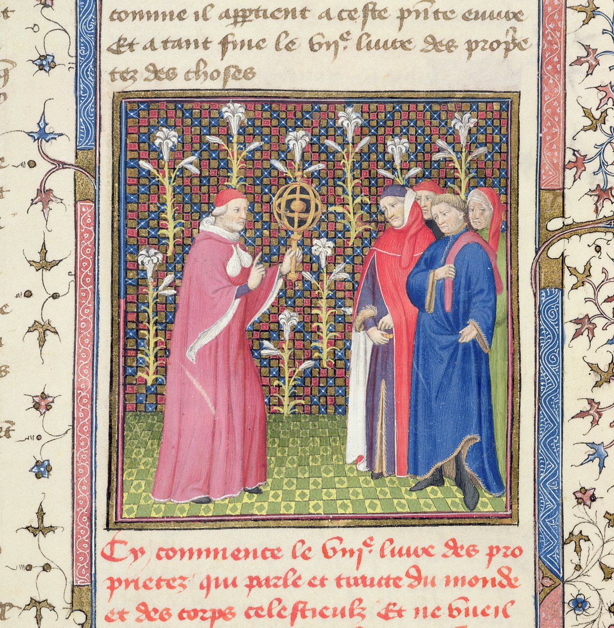 सुश्री 251 f.135r पांच पुरुष, एक शस्त्रागार क्षेत्र धारण किए हुए, 'डेस प्रोप्रिएटेज़ डेस चोज़' से, c.1415 (वेल्लम) द्वारा अज्ञात