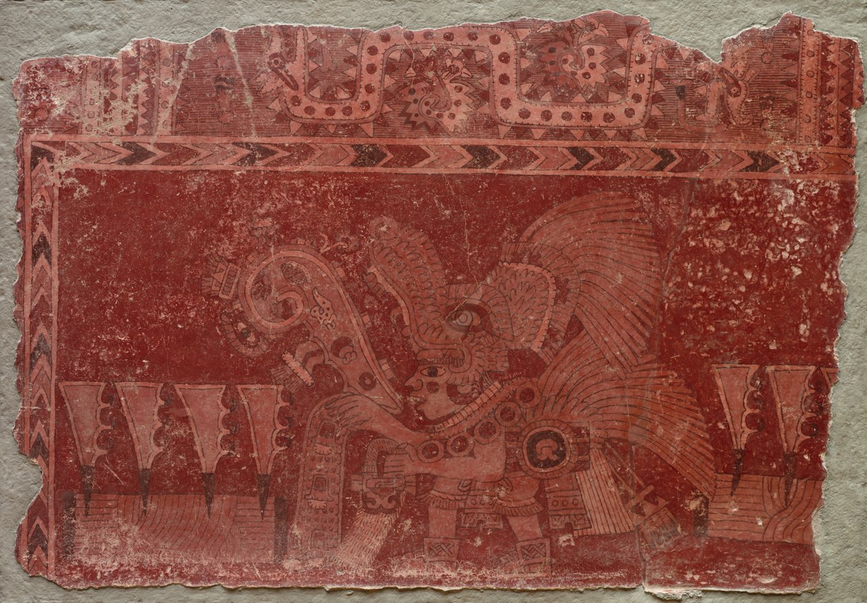 एलीट मेल और मैगी कैक्टस लीव्स के साथ भित्ति चित्रण, 500-550। द्वारा अज्ञात