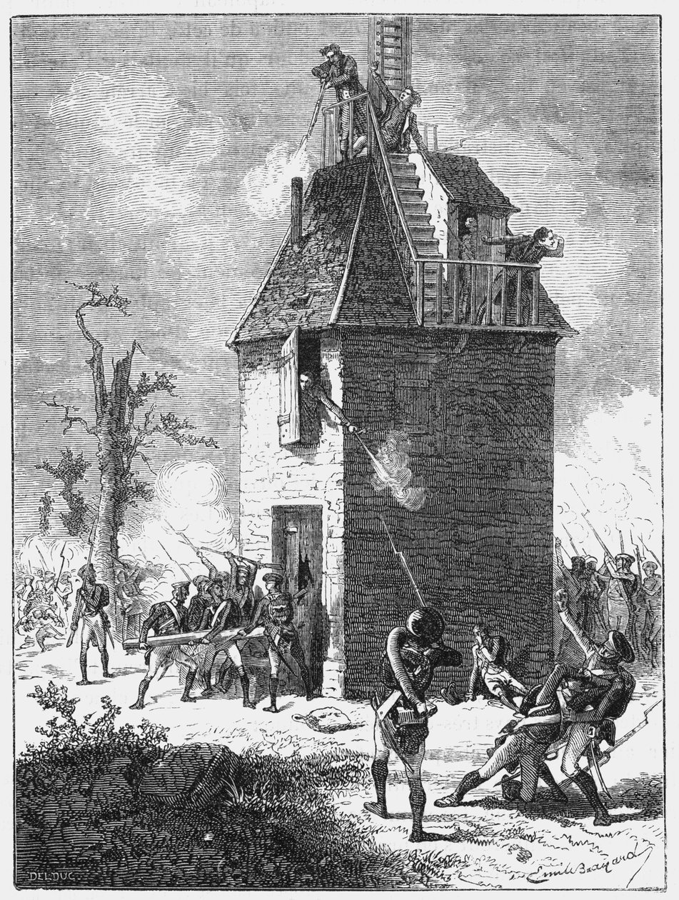 नेपोलियन सैनिकों ने एक टेलीग्राफ टॉवर, c1815, c1870 का बचाव किया द्वारा अज्ञात