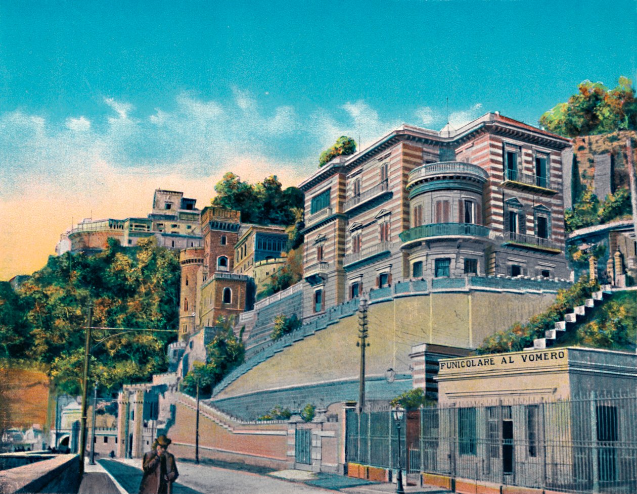 नेपल्स - कोरसो विटोरियो इमानुएल, होटल बर्टोलिनी और फनीकोलारे वोमेरो, c1900। द्वारा अज्ञात