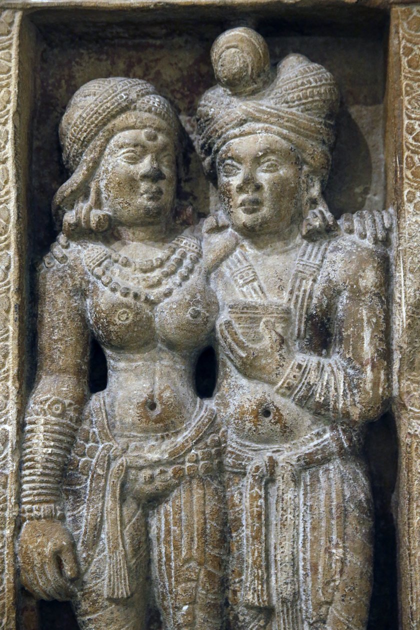 भारत का राष्ट्रीय संग्रहालय, दिल्ली। कामुक जोड़ी। सुंगा। दूसरी शताब्दी। अमीन, हरियाणा। पथरी। विवरण। इंडिया। द्वारा अज्ञात