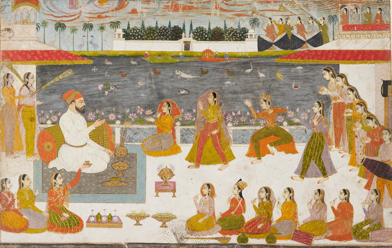 नवाब और महिलाएँ छत पर नाच देख रहे थे, 1760 द्वारा अज्ञात
