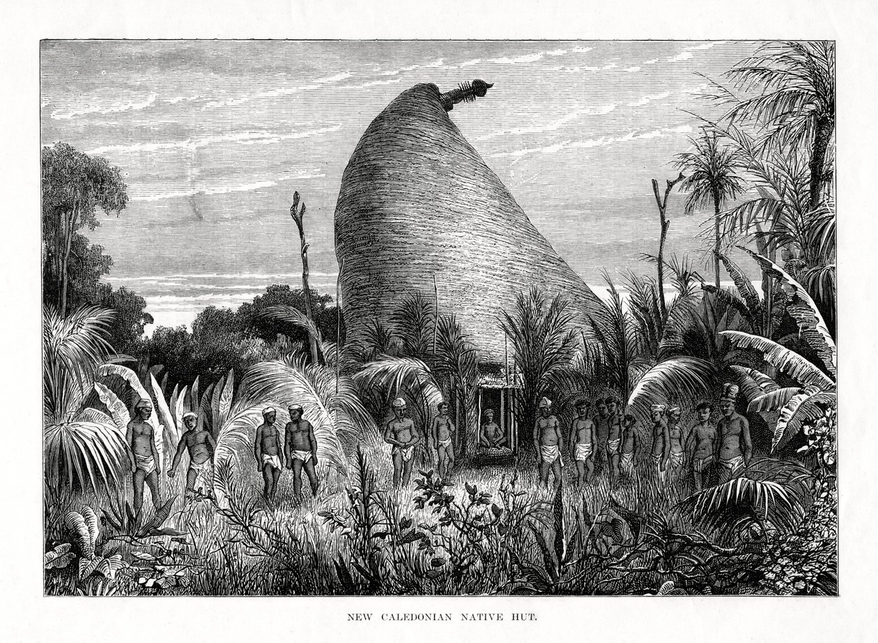 न्यू कैलेडोनियन नेटिव हट, दक्षिण-पश्चिम प्रशांत, 1877 द्वारा अज्ञात