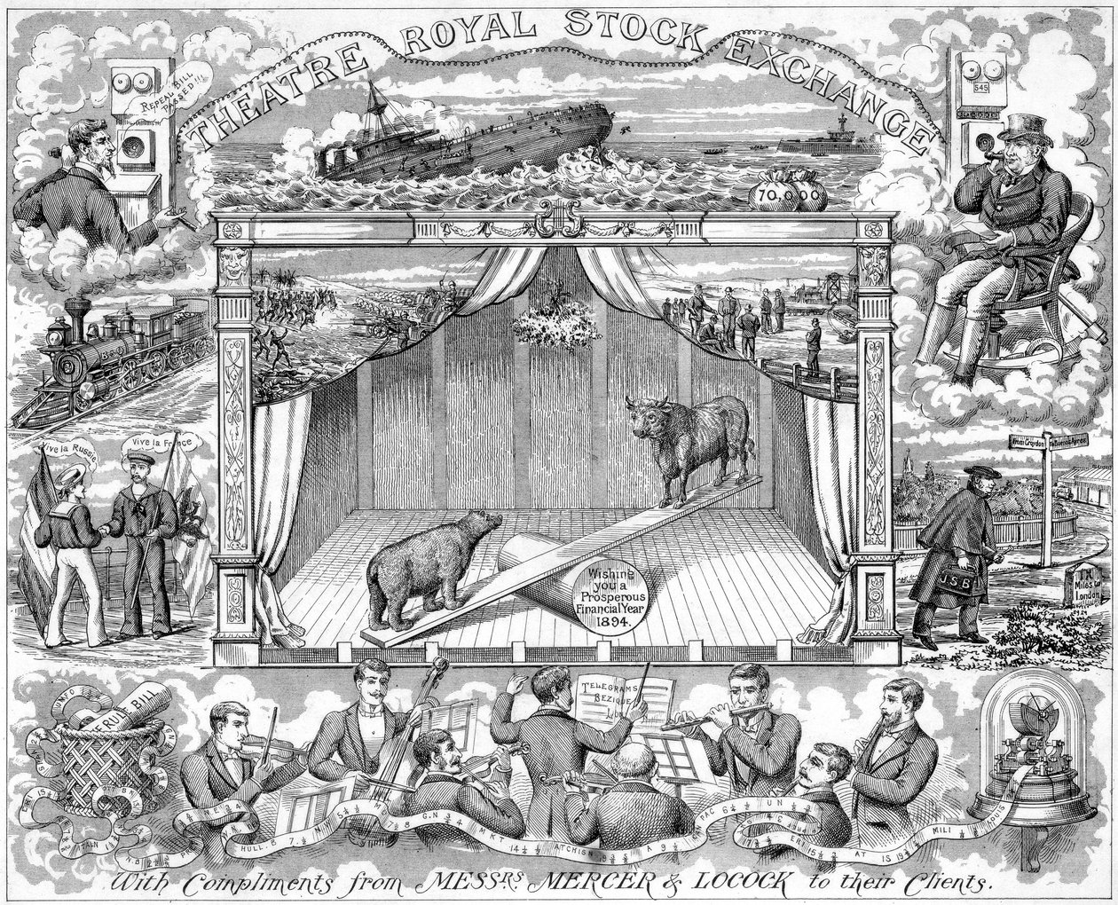 स्टॉकब्रॉकर्स मर्सर लोकोक से अपने ग्राहकों को नए साल की शुभकामनाएं, 1894 द्वारा अज्ञात