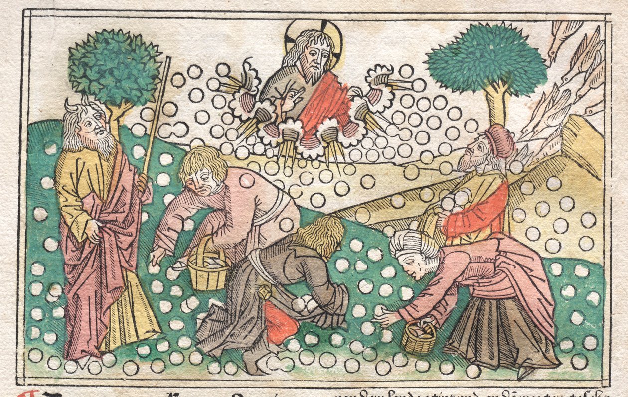न्यूर्मबर्ग बाइबिल: मन्ना फॉलिंग फ़ॉर हेवन, 1400s। द्वारा अज्ञात