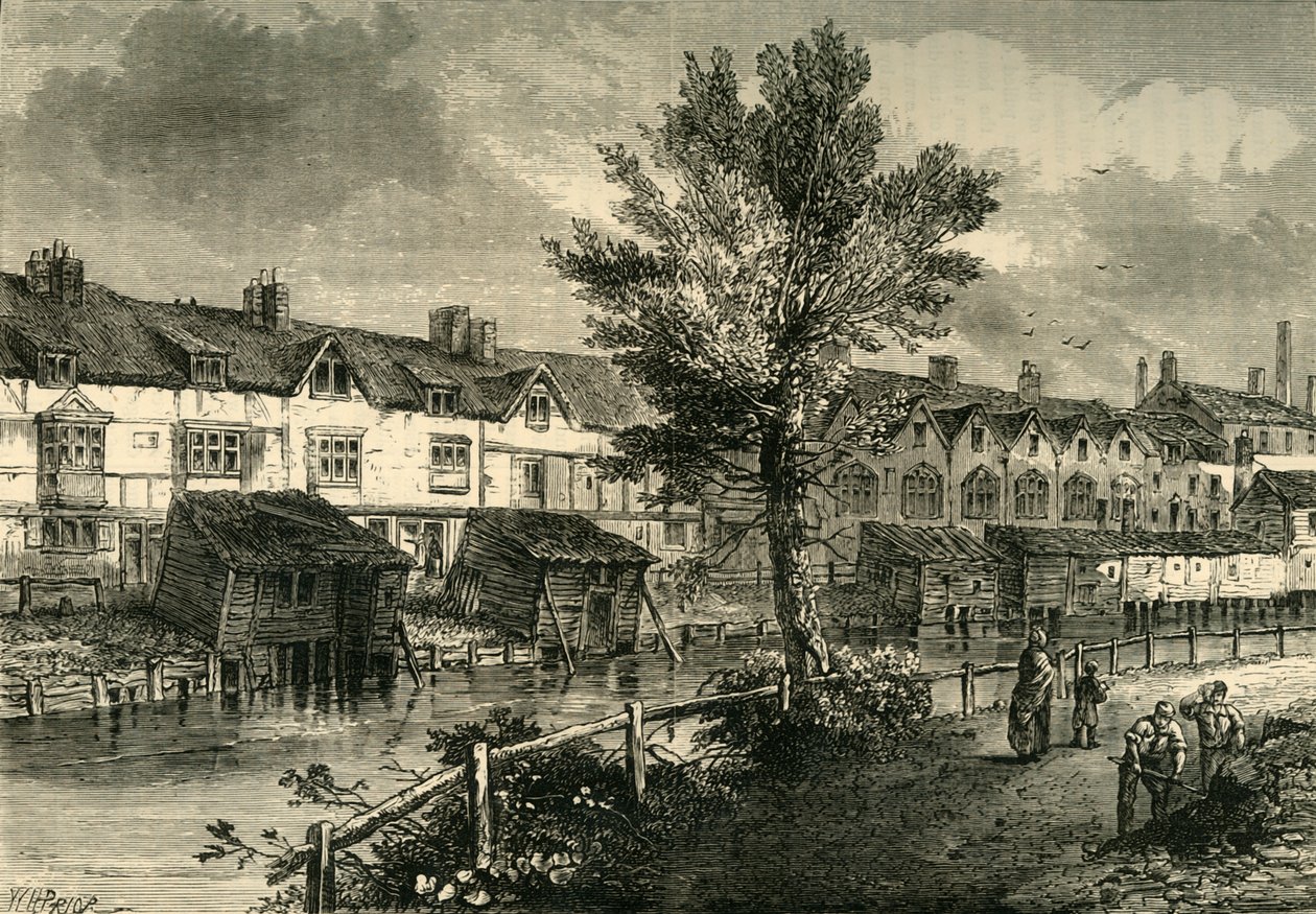 लंदन स्ट्रीट, डॉकहेड में पुराने मकान, लगभग 1810, c1878। द्वारा अज्ञात