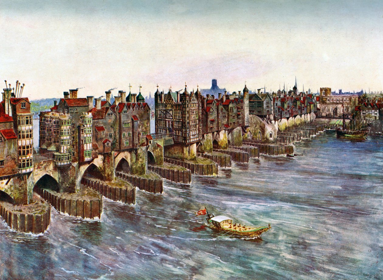 ओल्ड लंदन ब्रिज, लगभग 1630, c1900-1920 द्वारा अज्ञात