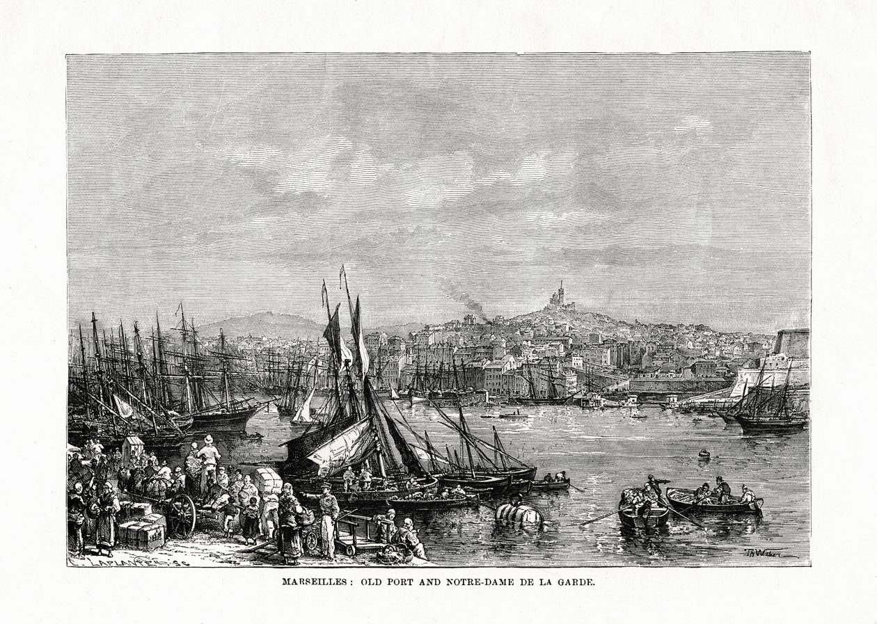 पुराने बंदरगाह और नोट्रे डेम डे ला गार्डे, मार्सेइल्स, फ्रांस, 1879 द्वारा अज्ञात