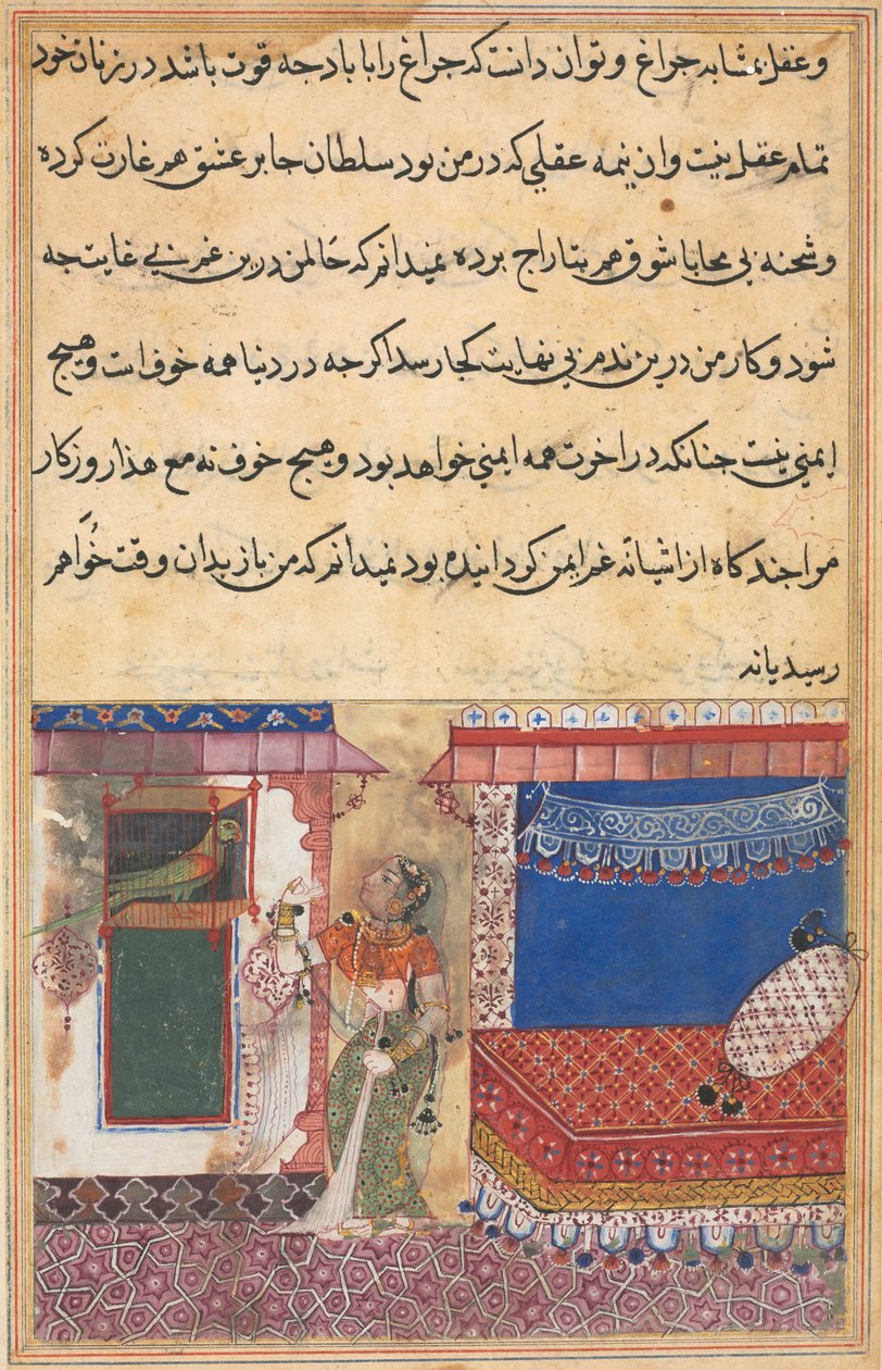 एक तोते की कहानियाँ टुटी-नाम से: अठारहवीं रात: तोता पत्ता ..., सी। 1560। द्वारा अज्ञात