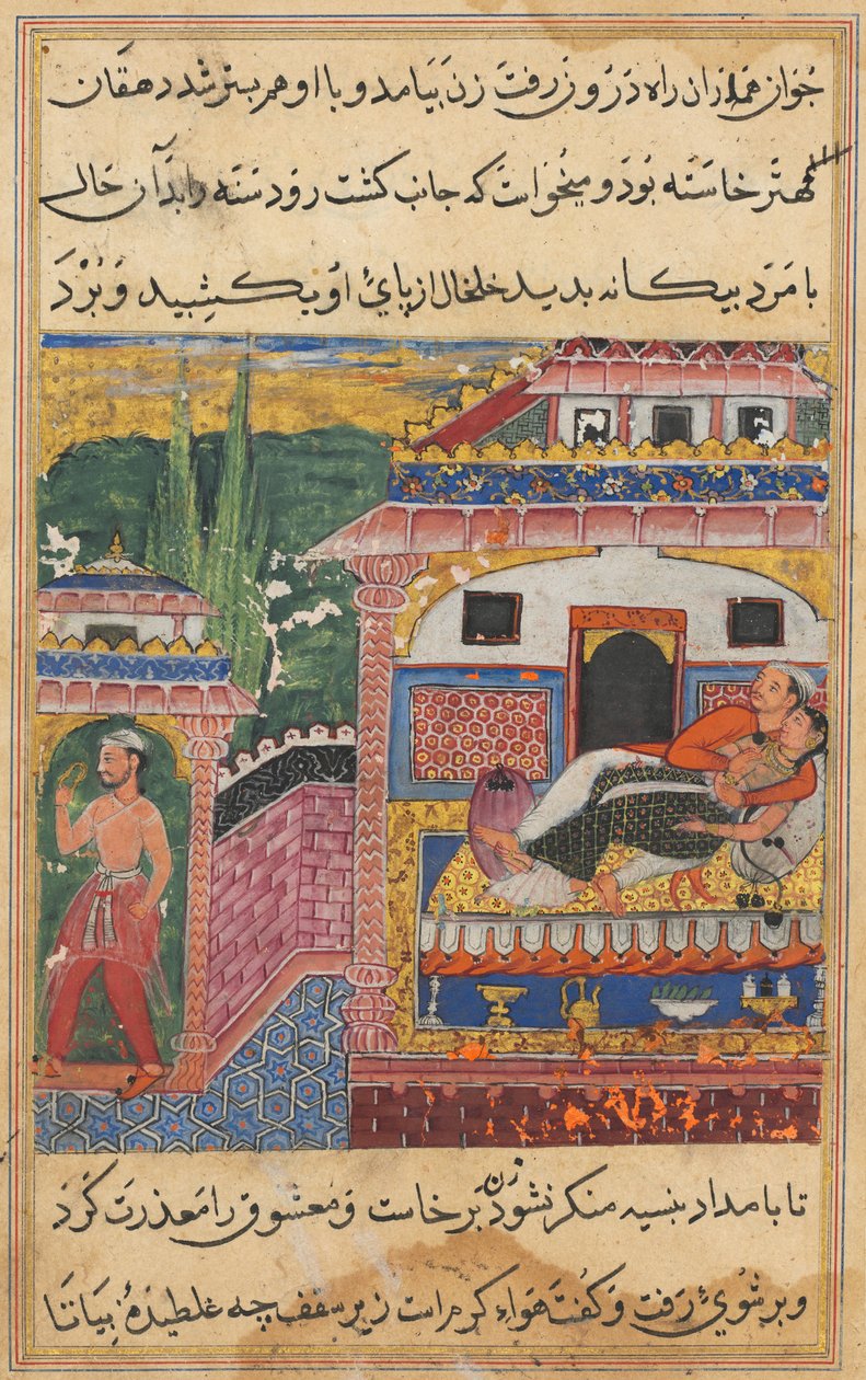 एक तोते की कहानियों से पेज टुटी-नामा: आठवीं रात: किसान, बेटे का पिता ..., 1558-1560। द्वारा अज्ञात