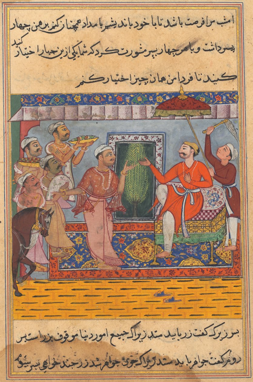 एक तोते की कहानियों से पेज टुटी-नाम: ग्यारहवीं रात: ब्राह्मण, का चयन करने में असमर्थ ..., सी। 1560। द्वारा अज्ञात