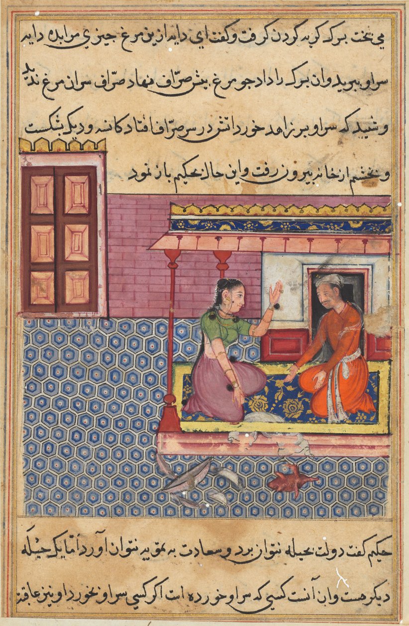 एक तोते की कहानियों से पेज टुटी-नामा: पचासवीं रात: धर्मपत्नी की पत्नी ..., सी। 1560। द्वारा अज्ञात