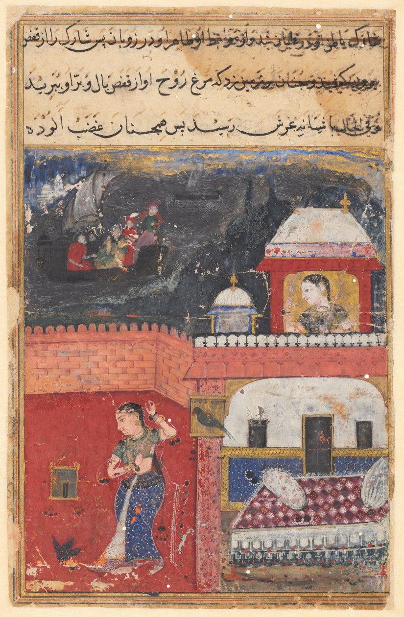 तोता-नामा के किस्से पृष्ठ: पहली रात: खुजास्ता ने पालतू मैना को मार डाला ..., सी। 1560। द्वारा अज्ञात