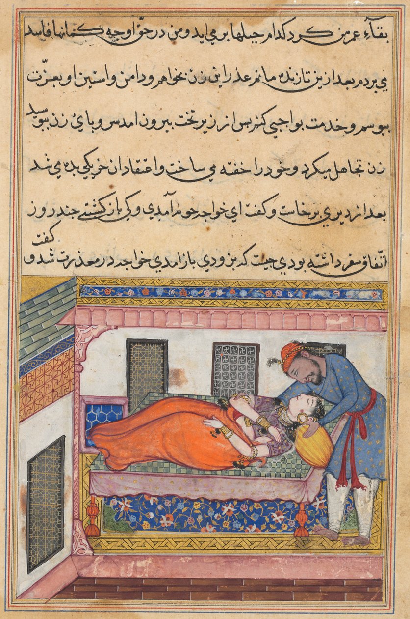 एक तोते की दास्ताँ से पेज Tuti-nama: Fortieth night: Shahr-Arais husband ..., c। 1560। द्वारा अज्ञात