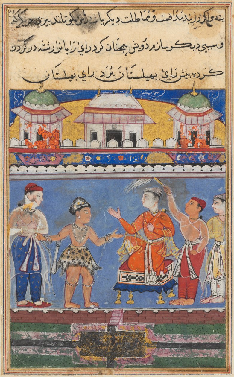 एक तोते की कहानियाँ टुटी-नाम से: सातवीं रात: दार्विश राजा लाता है ..., सी। 1560। द्वारा अज्ञात