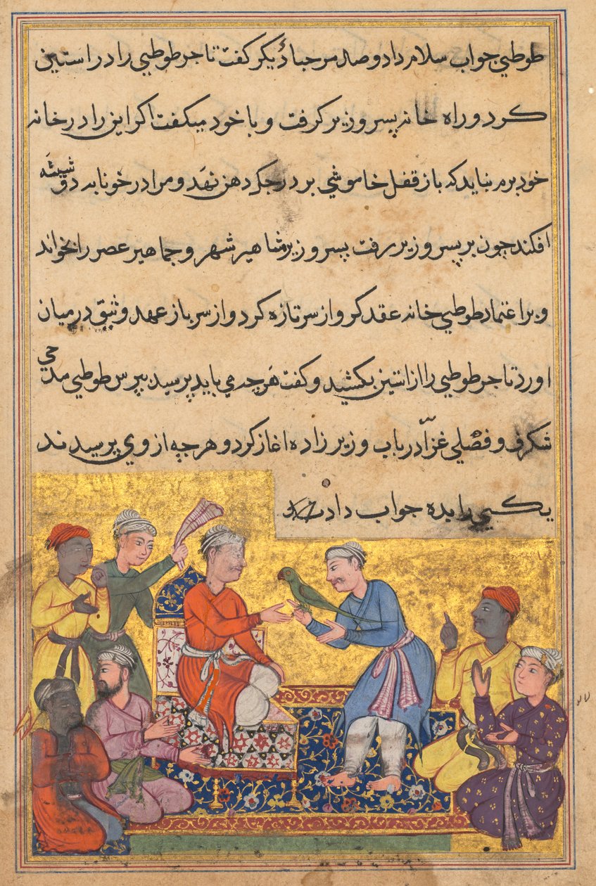 तोते की कहानियाँ टुटी-नाम से: दसवीं रात: व्यापारियों का जादू तोता, सी। 1560। द्वारा अज्ञात