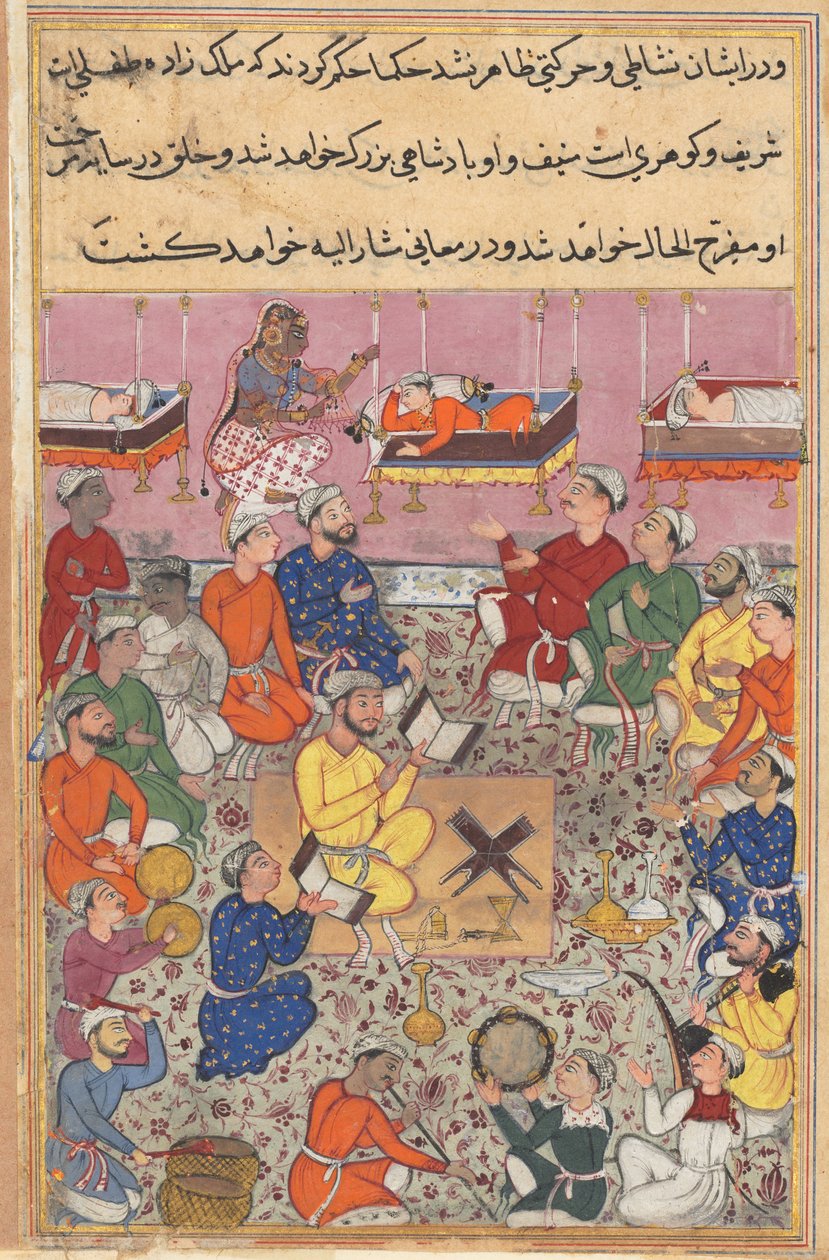 एक तोते की कहानियों से पृष्ठ तुति-नाम: तेरहवीं रात: राजा का शिशु पुत्र ..., सी। 1560। द्वारा अज्ञात