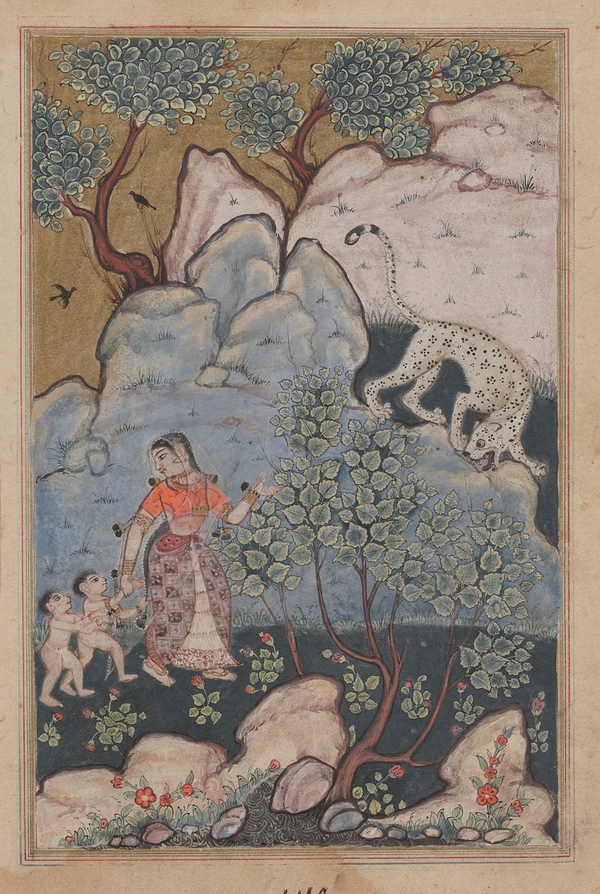 एक तोते की कहानियों से पृष्ठ तुति-नाम: तीसवीं रात: दो बच्चों वाली एक महिला ..., सी। 1560। द्वारा अज्ञात