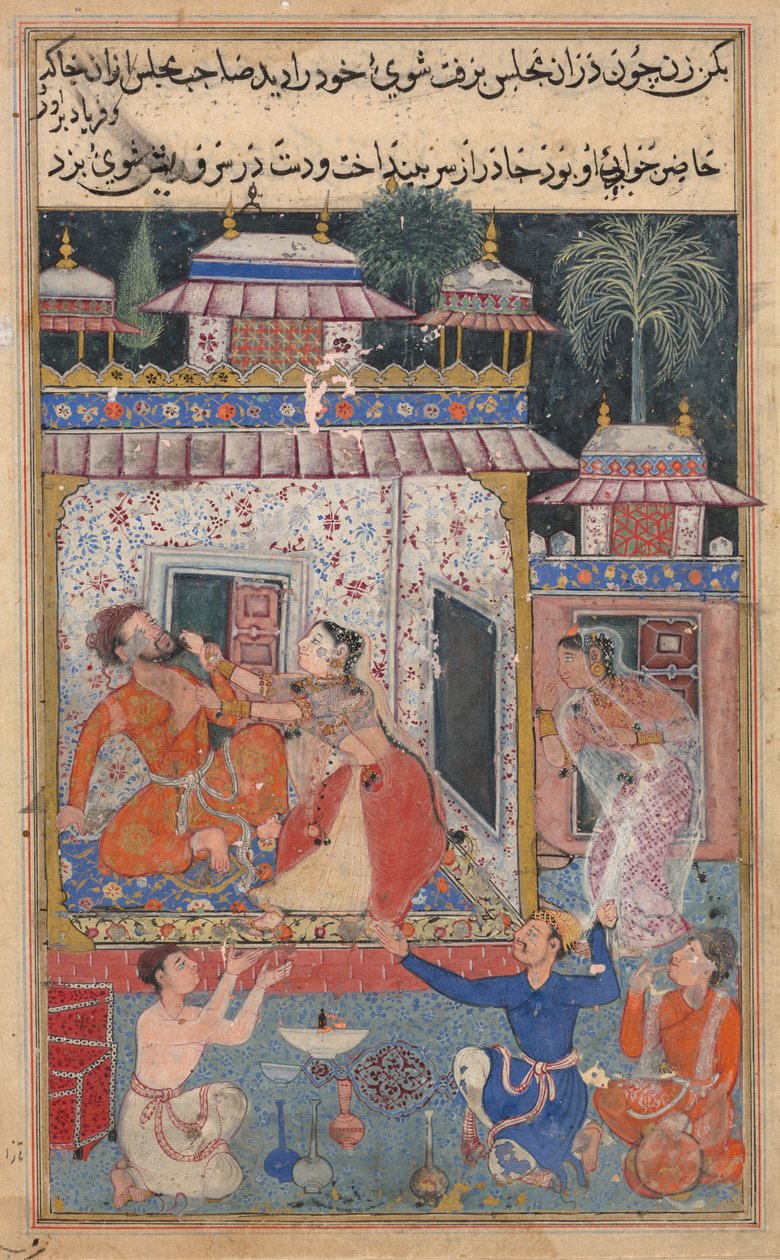 एक तोता तूती-नामा के किस्से से पेज: टेक्स्ट पेज, सी। 1560. द्वारा अज्ञात