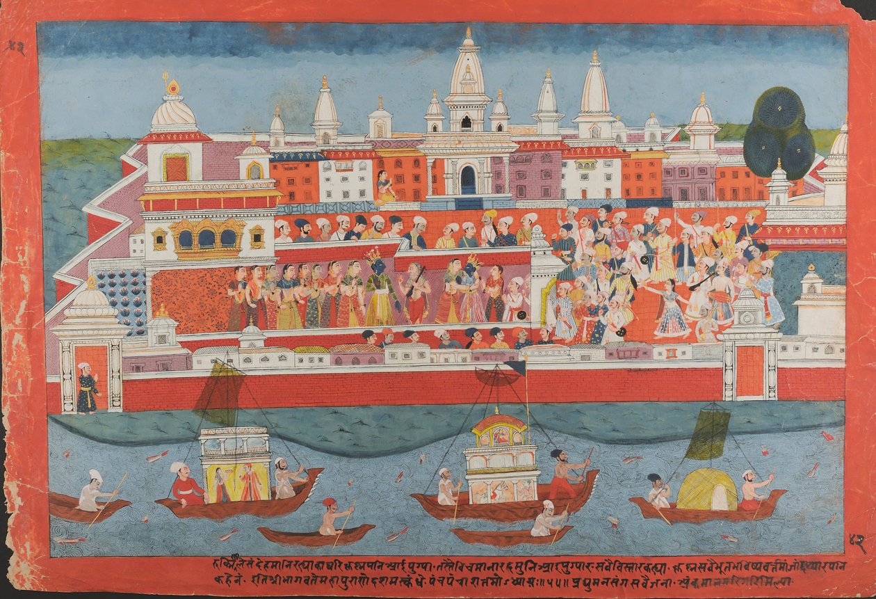 कृष्ण की एक बिखरी हुई भागवत पुराण पांडुलिपि जीवन से पृष्ठ, ca. 1775। द्वारा अज्ञात