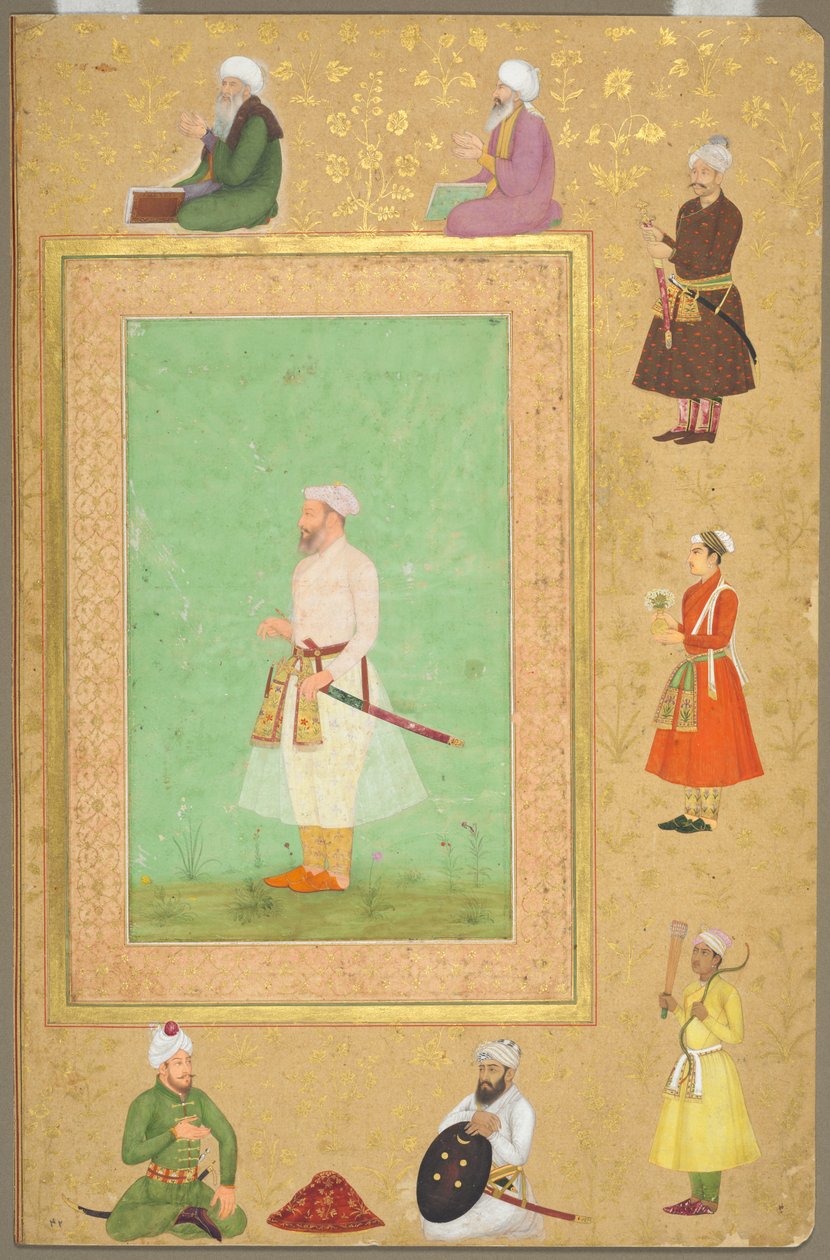 स्वर्गीय शाहजहाँ एल्बम का पृष्ठ: आसफ खान का चित्र, सी। 1653। द्वारा अज्ञात