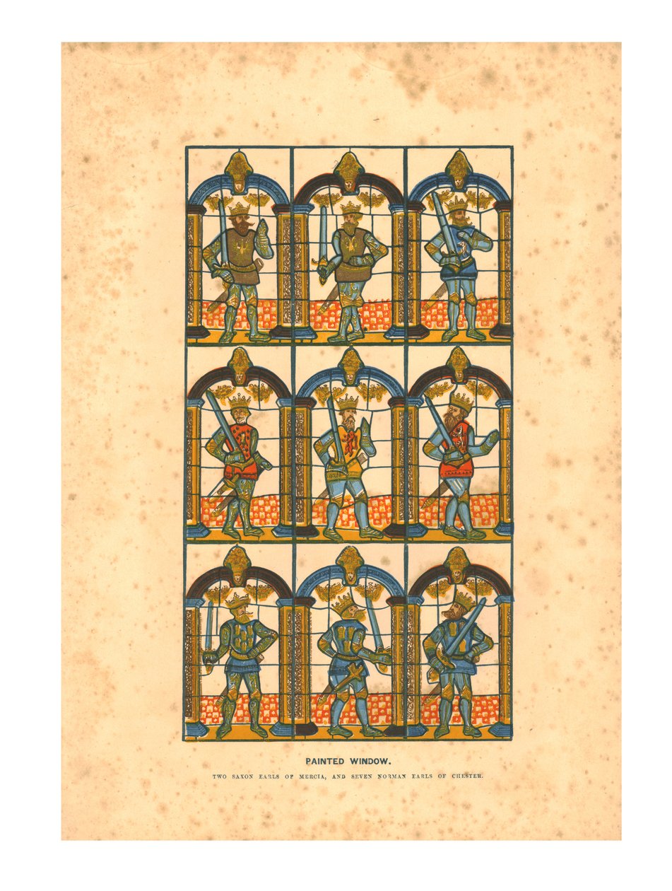 मर्किया के चित्रित विंडो .दो सक्सोन अर्ल्स, और चेस्टर के सात नॉर्मन अर्ल, c1845 द्वारा अज्ञात