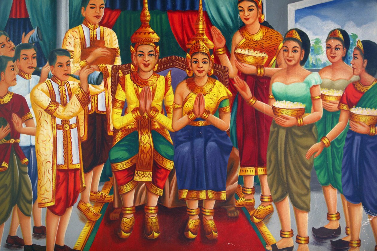 राजा और रानी और नौकरों उडोंग कंबोज को दर्शाती पेंटिंग द्वारा अज्ञात
