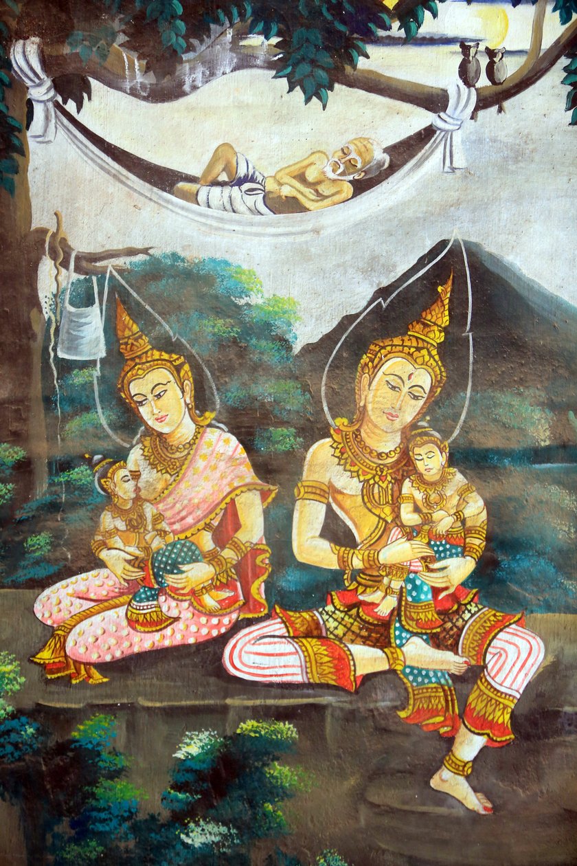 शाक्यमुनि बुद्ध की जीवन गाथा को दर्शाती पेंटिंग। वाट नक्सई। वियनतियाने। लाओस, 20151106, वियनतियाने, लाओस द्वारा अज्ञात