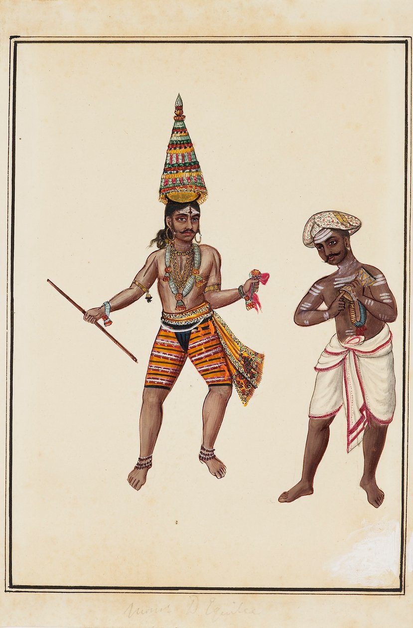 पुरुष मंदिर नर्तकों की जोड़ी, 1820-1825 द्वारा अज्ञात
