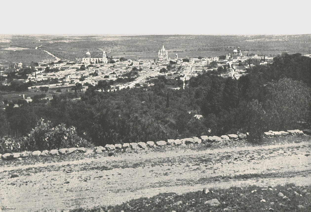 शहर का पैनोरमा, सैन मिगुएल डे ऑलंडे, मैक्सिको, 1895। द्वारा अज्ञात
