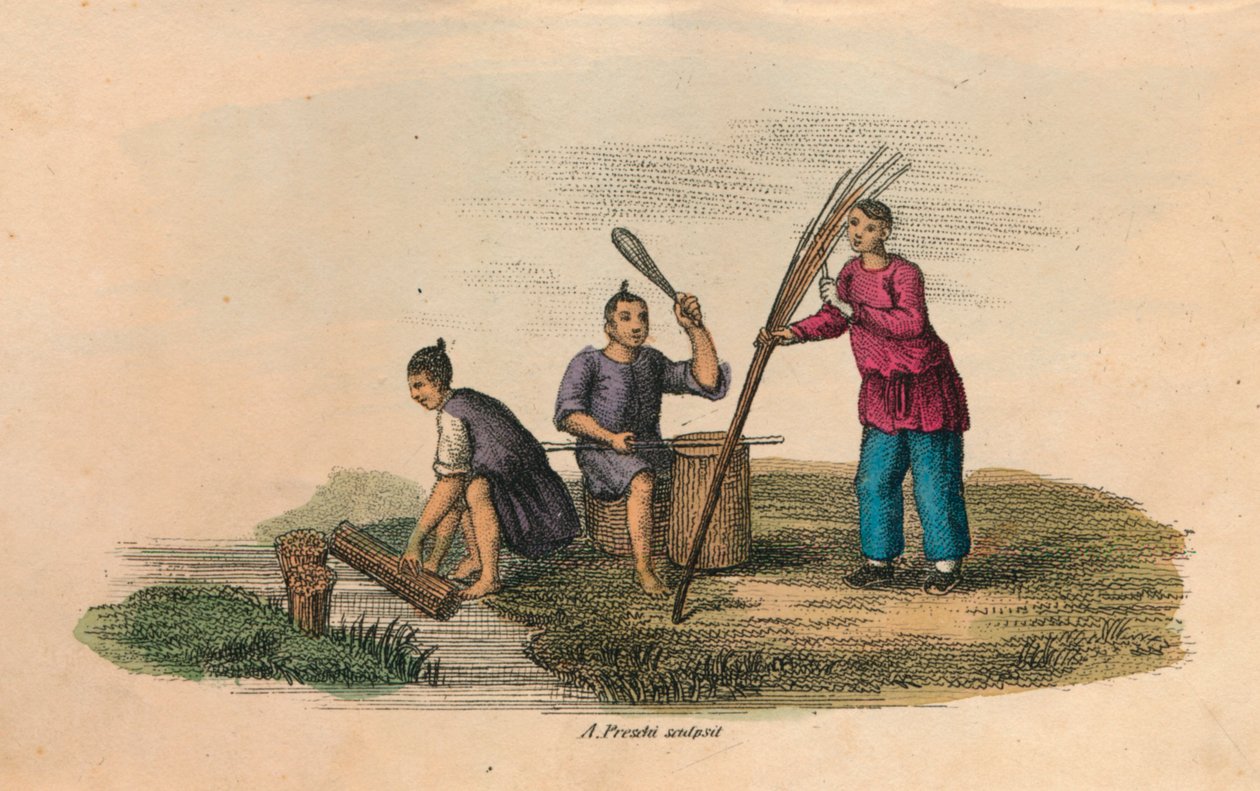 चीन में Papermaking, AD 105, c1850 द्वारा अज्ञात