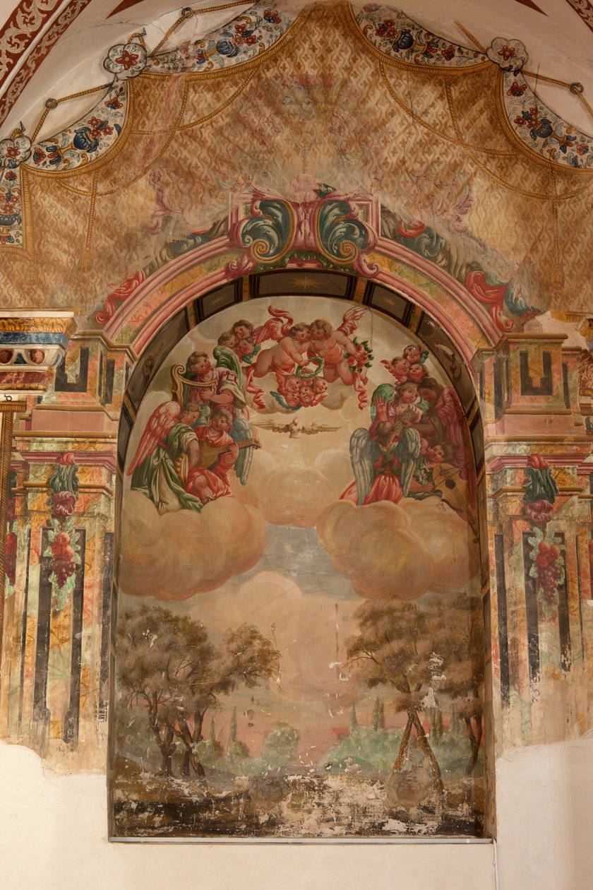 पैरिश चर्च (इग्लेसिया डी सैन अगस्टिन)। आंतरिक भाग। एक चैपल। दीवार पेंटिंग। ज़ुर्बरन का स्कूल। एक चैपल। बरोक। सत्रवहीं शताब्दी। द्वारा अज्ञात