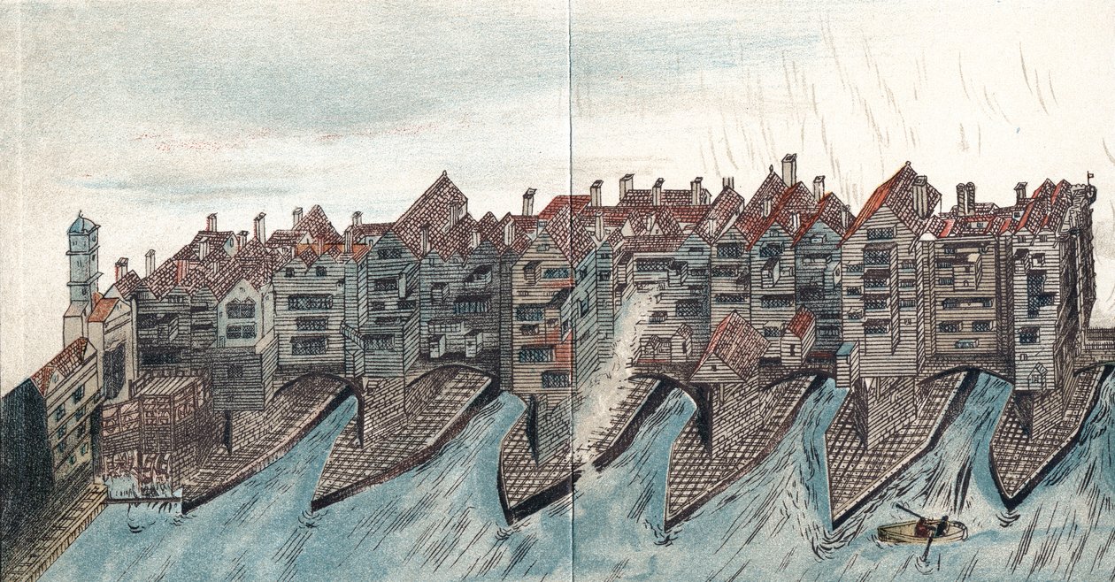 ओल्ड लंदन ब्रिज का हिस्सा, c1600 द्वारा अज्ञात