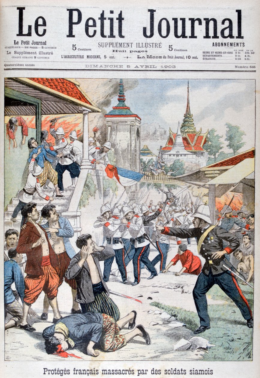 फ्रांसीसी सुरक्षा के तहत लोगों ने सियामी सैनिकों, सियाम, 1903 द्वारा नरसंहार किया द्वारा अज्ञात