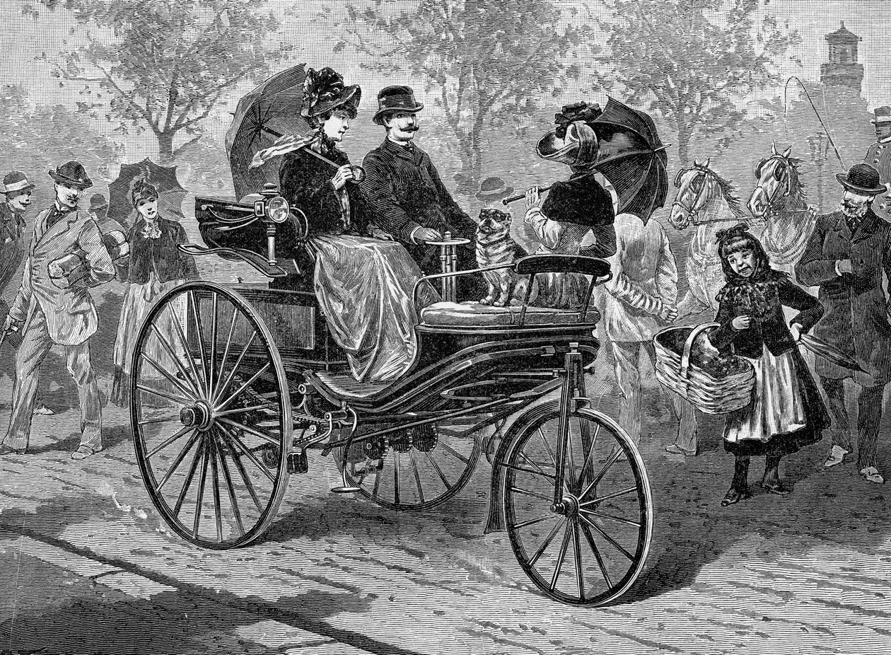 बेंज एंड कंपनी द्वारा पेट्रोल चालित कार, 16 किमी प्रति घंटा, c1890s में सक्षम है द्वारा अज्ञात